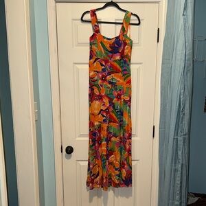 Tropical Floral Maxi Dress in Orange & Green